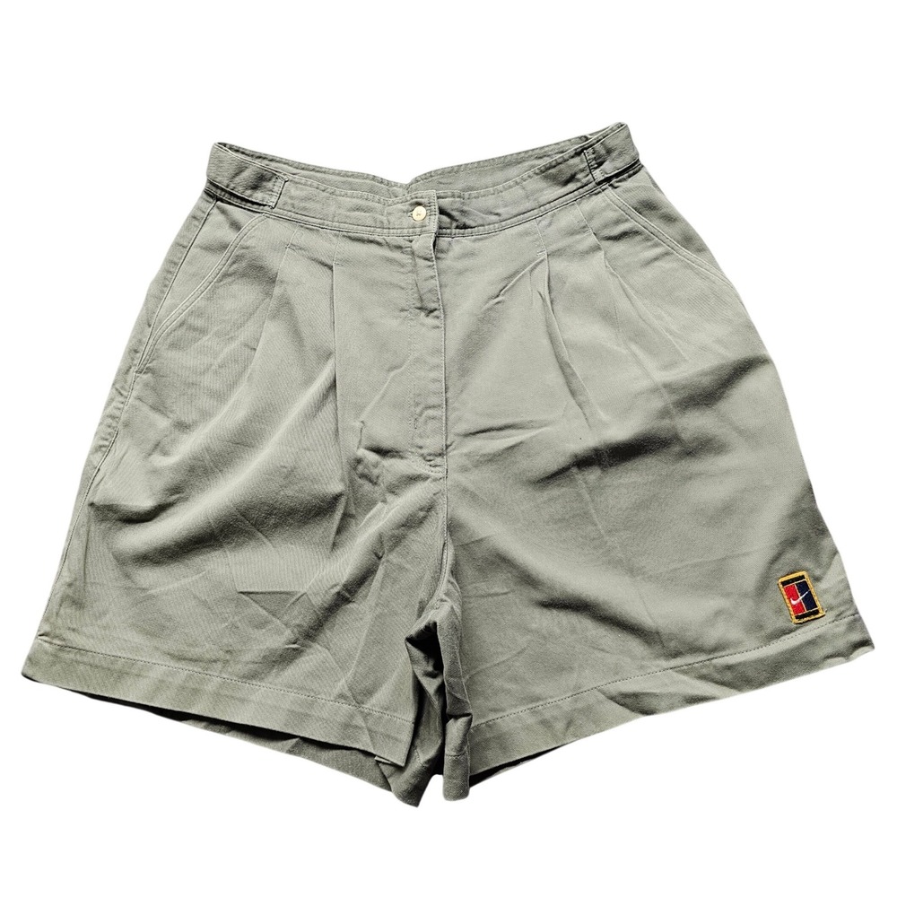 Vintage Nike Court Pleated Tennis Shorts Sage Green Olive Women 12 High Rise 90s
